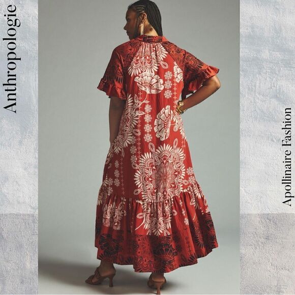 ANTHROPOLOGIE RUFFLED SLEEVES MAXI DRESS SMALL IN CRIMSON NWOT - Picture 4 of 7